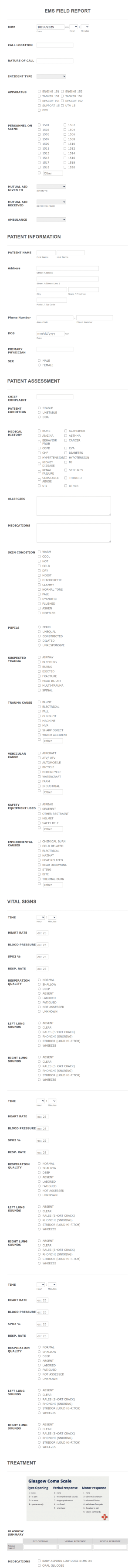 Emergency Medical Services Field Report Form Template