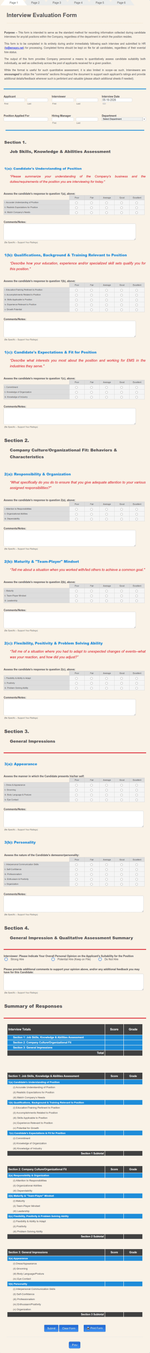 EMS Interview Evaluation Form Template