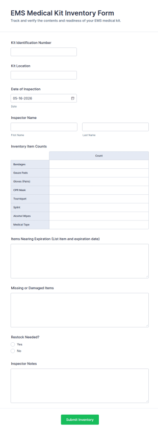 EMS Medical Kit Inventory Form Template