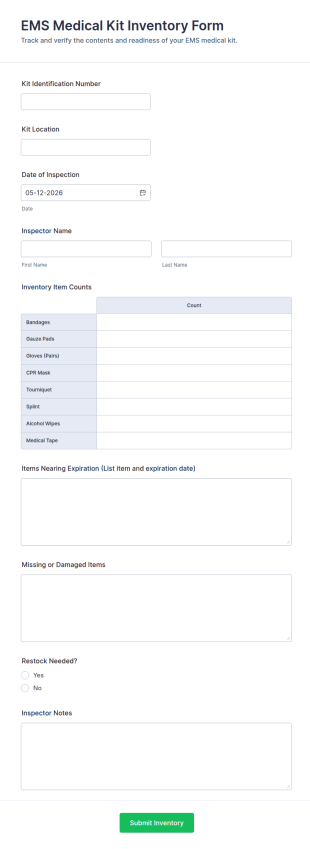 EMS Medical Kit Inventory Form Template