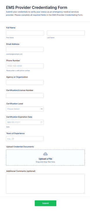EMS Provider Credentialing Form Template