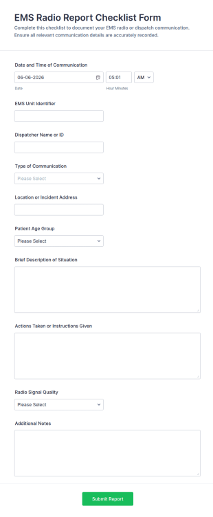 EMS Radio Report Checklist Form Template