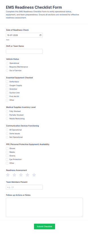 EMS Readiness Checklist Form Template