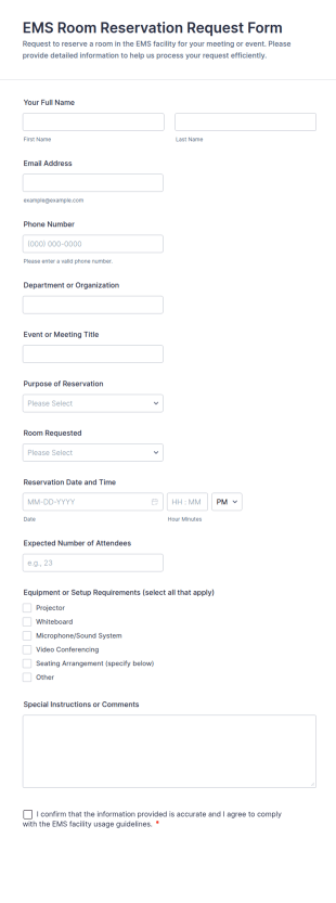 EMS Room Reservation Request Form Template