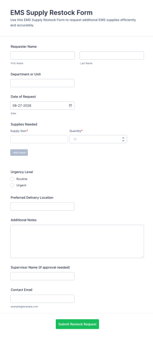 EMS Supply Restock Form Template