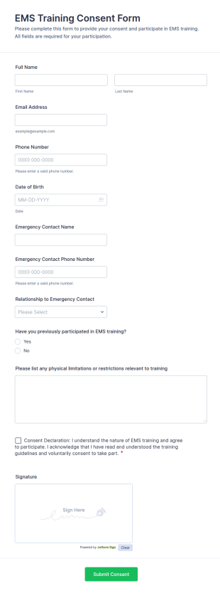 EMS Training Consent Form Template