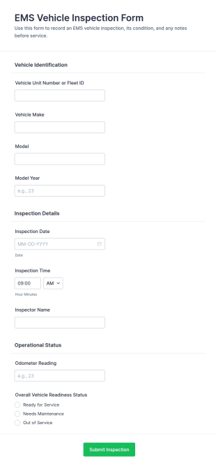 EMS Vehicle Inspection Form Template