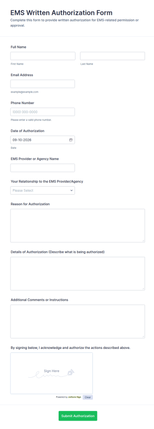 EMS Written Authorization Form Template