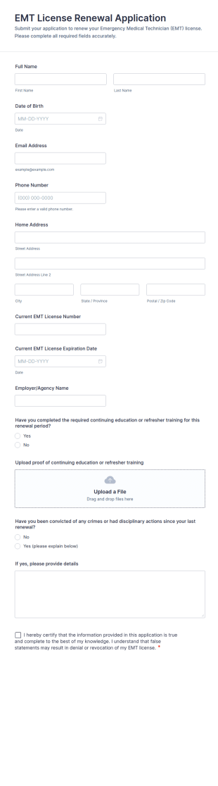 EMT License Renewal Application Form Template