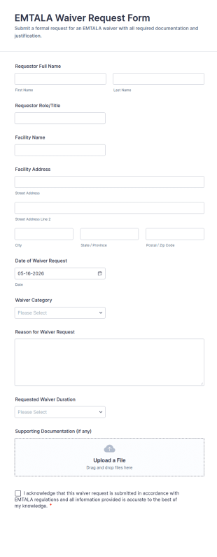 EMTALA Waiver Request Form Template