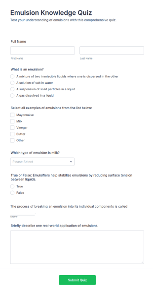 Emulsion Knowledge Quiz Form Template