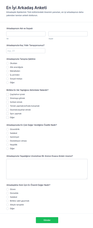 En İyi Arkadaş Anketi Form Şablonu