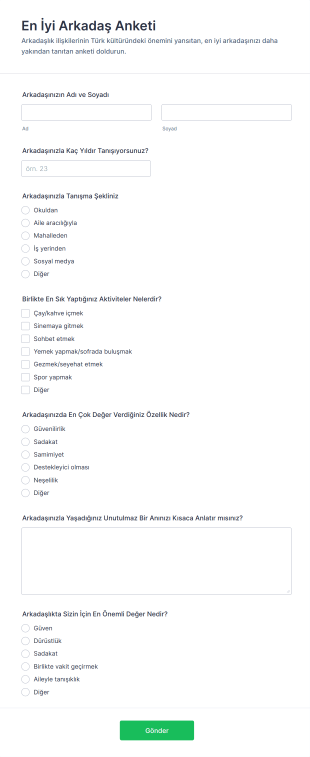 En İyi Arkadaş Anketi Form Şablonu