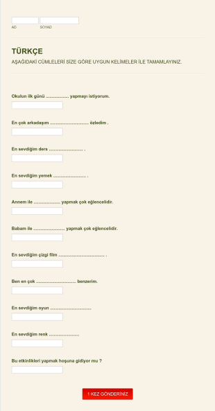 En Sevdiğim Şeyler Form Template