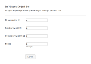 En Yüksek Değeri Bul Form Şablonu