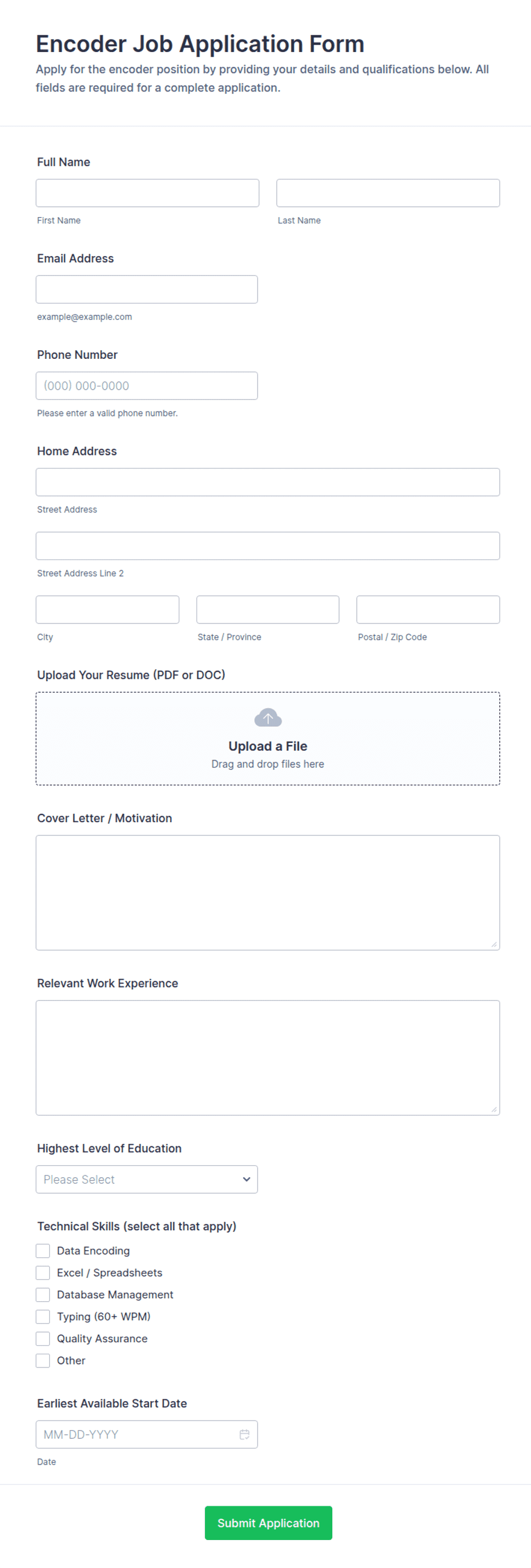 Encoder Job Application Form Template | Jotform