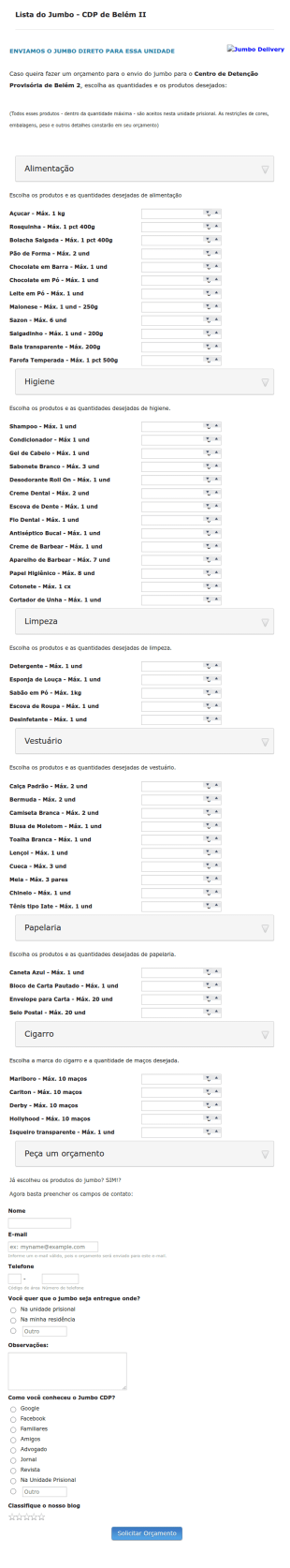 Encomenda Mantimentos CDP Belém II