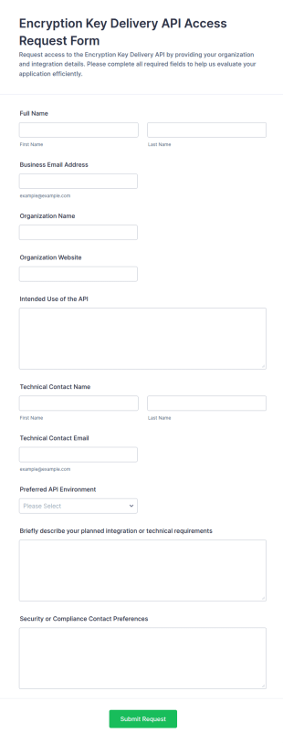 Encryption Key Delivery API Access Request Form Template