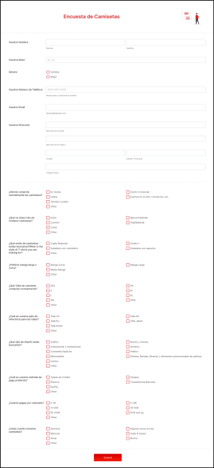 Encuesta De Camisetas Form Template