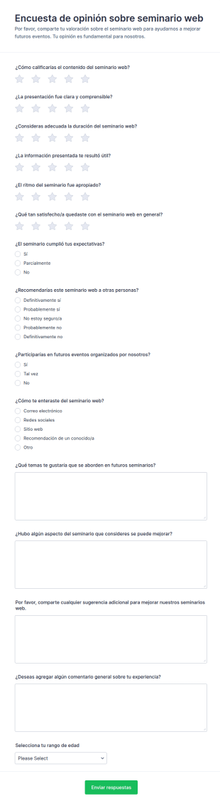 Encuesta De Comentarios Del Seminario Web