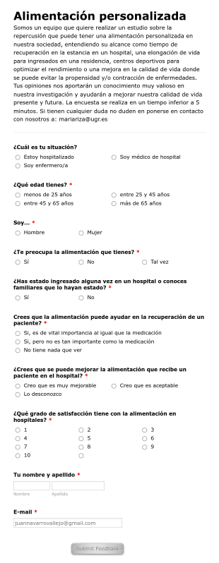 Encuesta De Comida De Hospitales