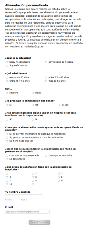 Encuesta De Comida De Hospitales