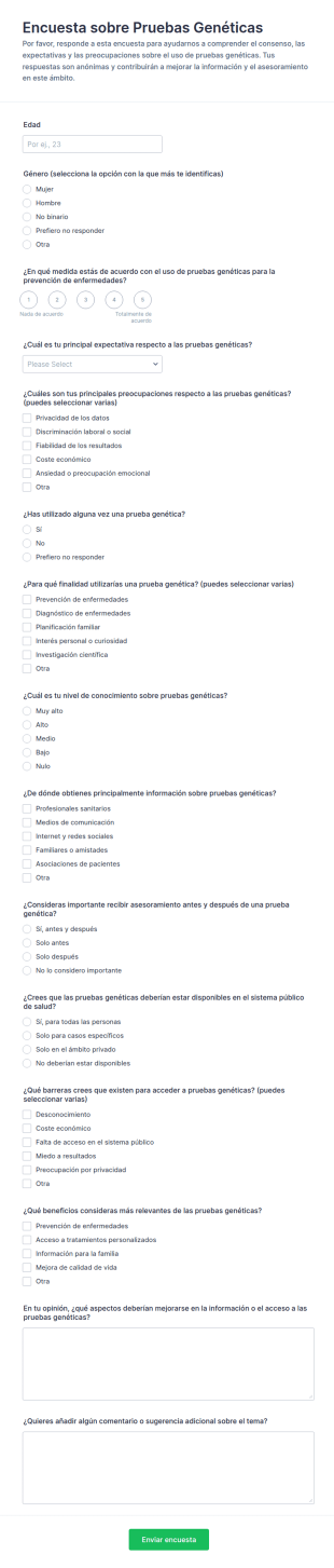 Encuesta De Consenso Sobre Pruebas Genéticas