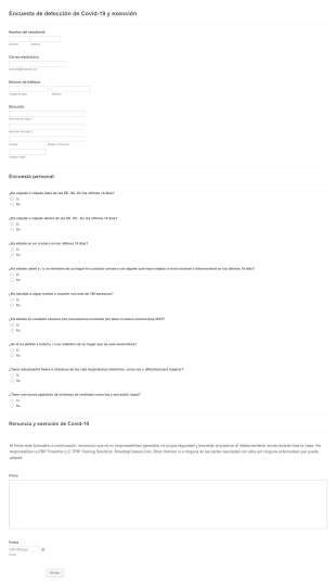 Encuesta De Detección De Covid 19 Y Exención Form Template