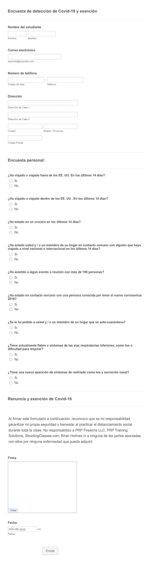 Encuesta De Detección De Covid 19 Y Exención