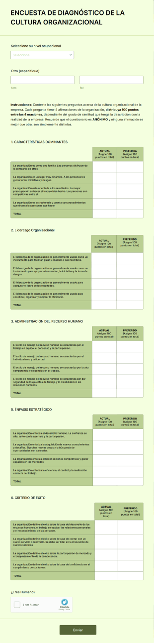 Encuesta De Diagnóstico De La Cultura Organizacional Form Template