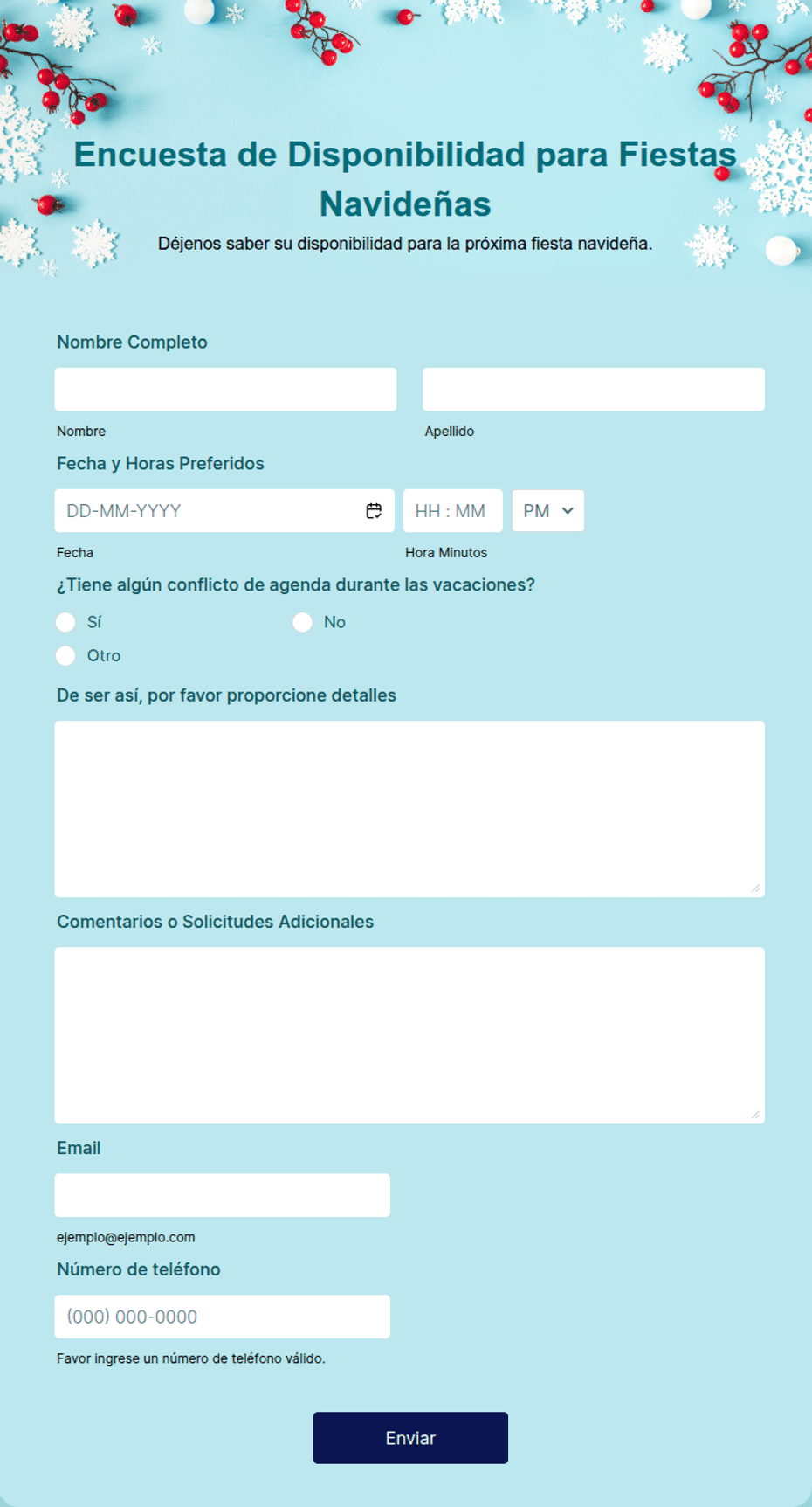 Encuesta de Disponibilidad para Fiestas Navideñas | Jotform