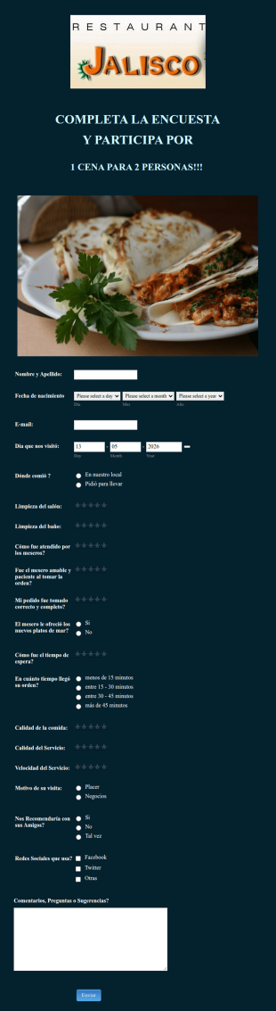 Encuesta De Evaluación De Restaurante
