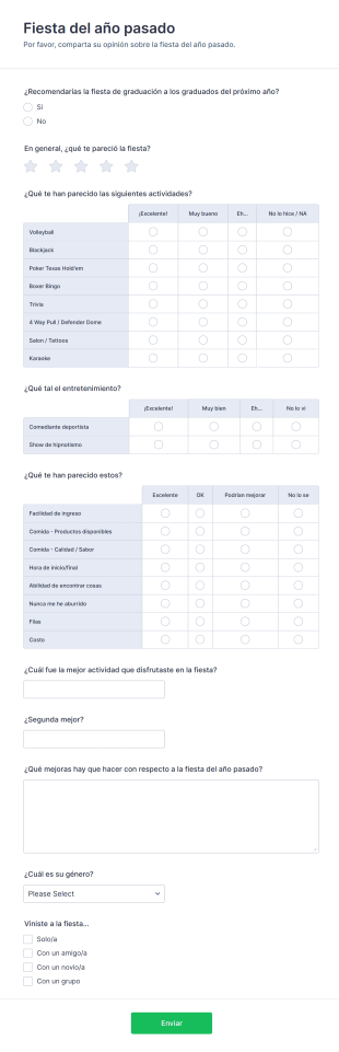 Encuesta De Fiesta Del Año Pasado Form Template