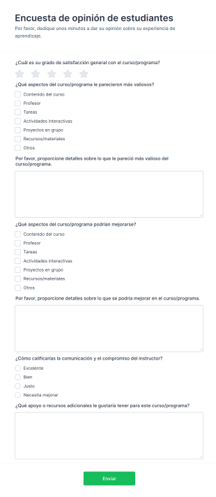 Encuesta De Opinión De Estudiantes Form Template