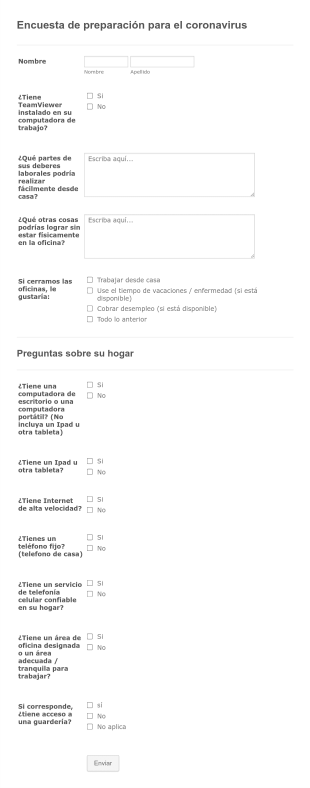 Encuesta De Preparación Del Trabajo Desde El Hogar Sobre El Coronavirus Form Template