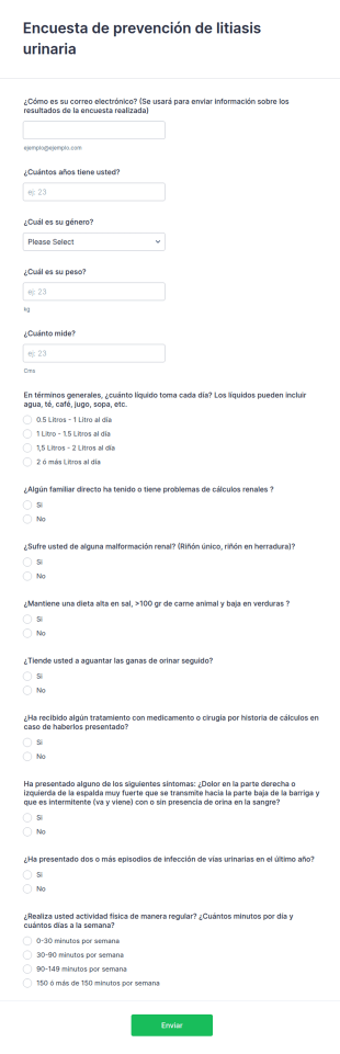 Encuesta De Prevención De Litiasis Urinaria