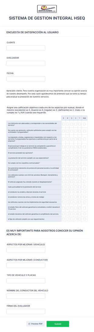 Encuesta De Satisfacción Al Usuario Form Template