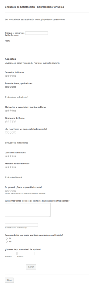 Encuesta De Satisfacción De Conferencias Virtuales