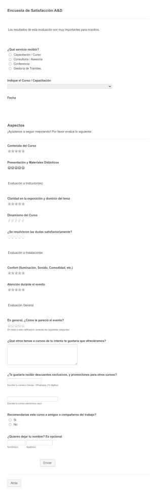 Encuesta De Satisfacción De Curso De Consultoría