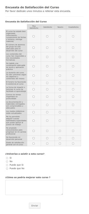Encuesta De Satisfacción De Curso
