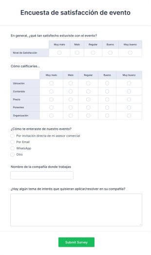 Encuesta De Satisfacción De Evento