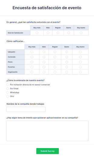 Encuesta De Satisfacción De Evento