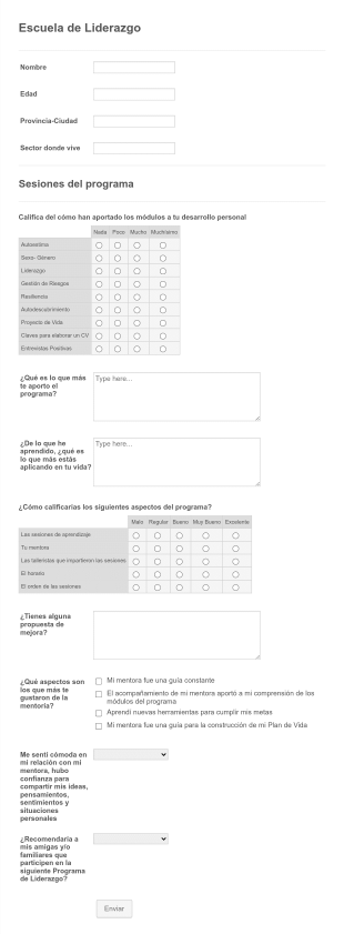 Encuesta De Satisfacción De La Escuela De Liderazgo Form Template