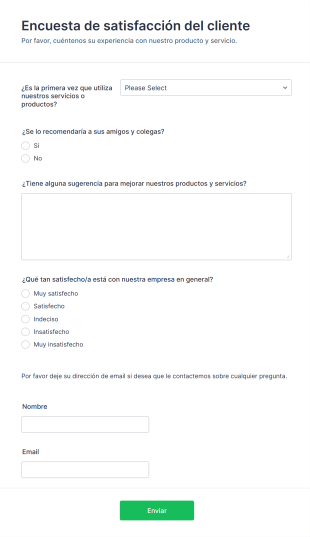 Encuesta De Satisfacción De Los Clientes