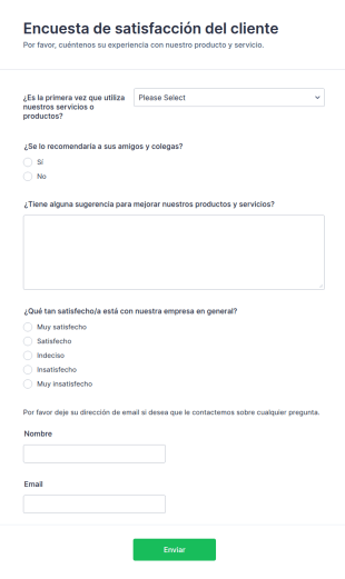 Encuesta De Satisfacción De Los Clientes