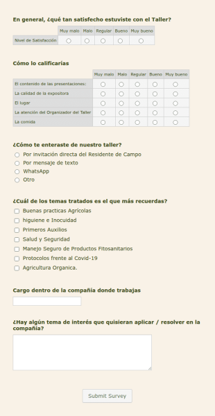 Encuesta De Satisfacción De Taller