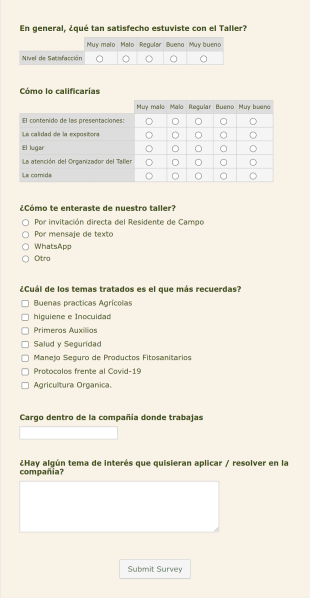 Encuesta De Satisfacción De Taller