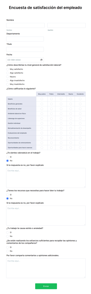 Encuesta De Satisfacción Del Empleado Form Template