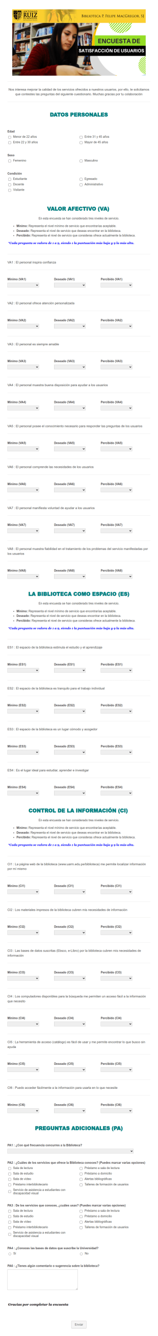Encuesta De Satisfacción Servicios Biblioteca Universitaria