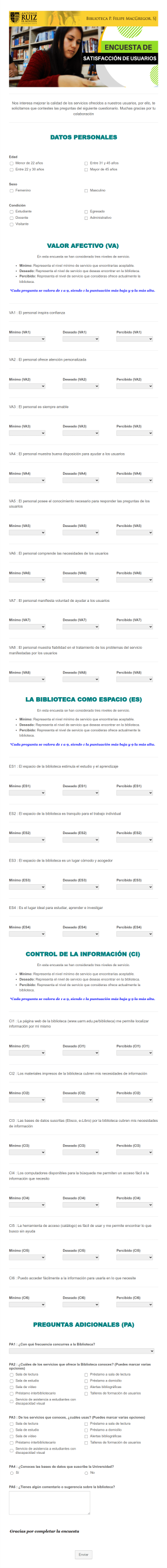 Encuesta De Satisfacción Servicios Biblioteca Universitaria